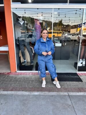 Conjunto Mari Azul em Veludo Cotelê