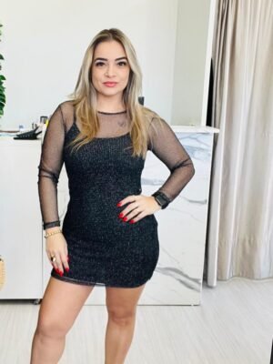 Vestido Feminino Preto Tule Lurex