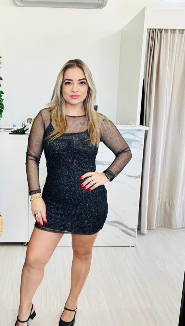 Vestido Feminino Preto Tule Lurex