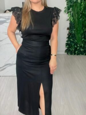Saia Midi em Viscolinho com Fenda – Elegância Atemporal