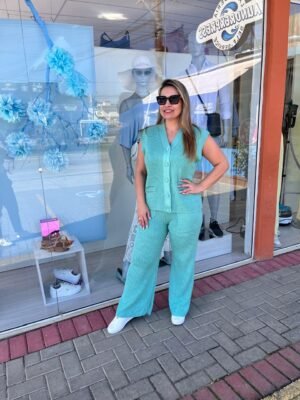 Conjunto Tricô Verde Claro – Elegância e Conforto Casual